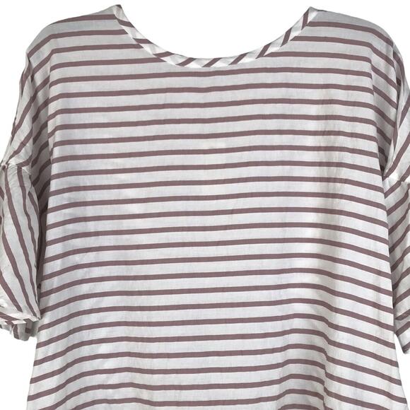 NWT Express Tie Back Top Short Bell Sleeve Pink White Stripe Lightweight Boxy XS - Picture 2 of 10